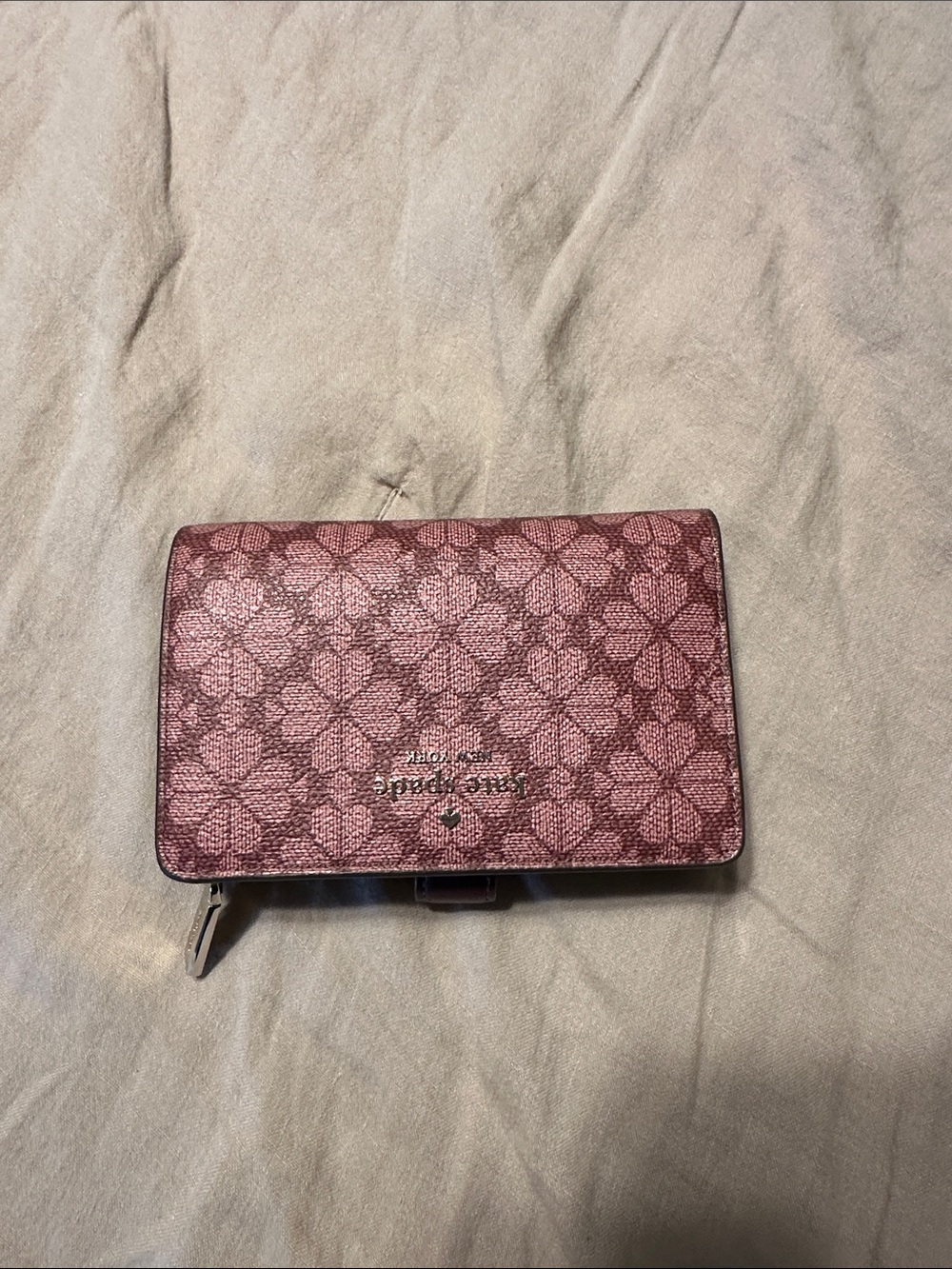 kate spade Rose Pink Floral Logo Compact Wallet